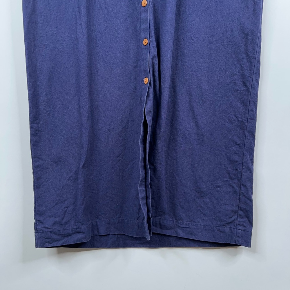Ilana Kohn Gigi Maxi Dress Navy Blue Button Front Short Sleeve Cotton Minimal - Picture 4 of 14